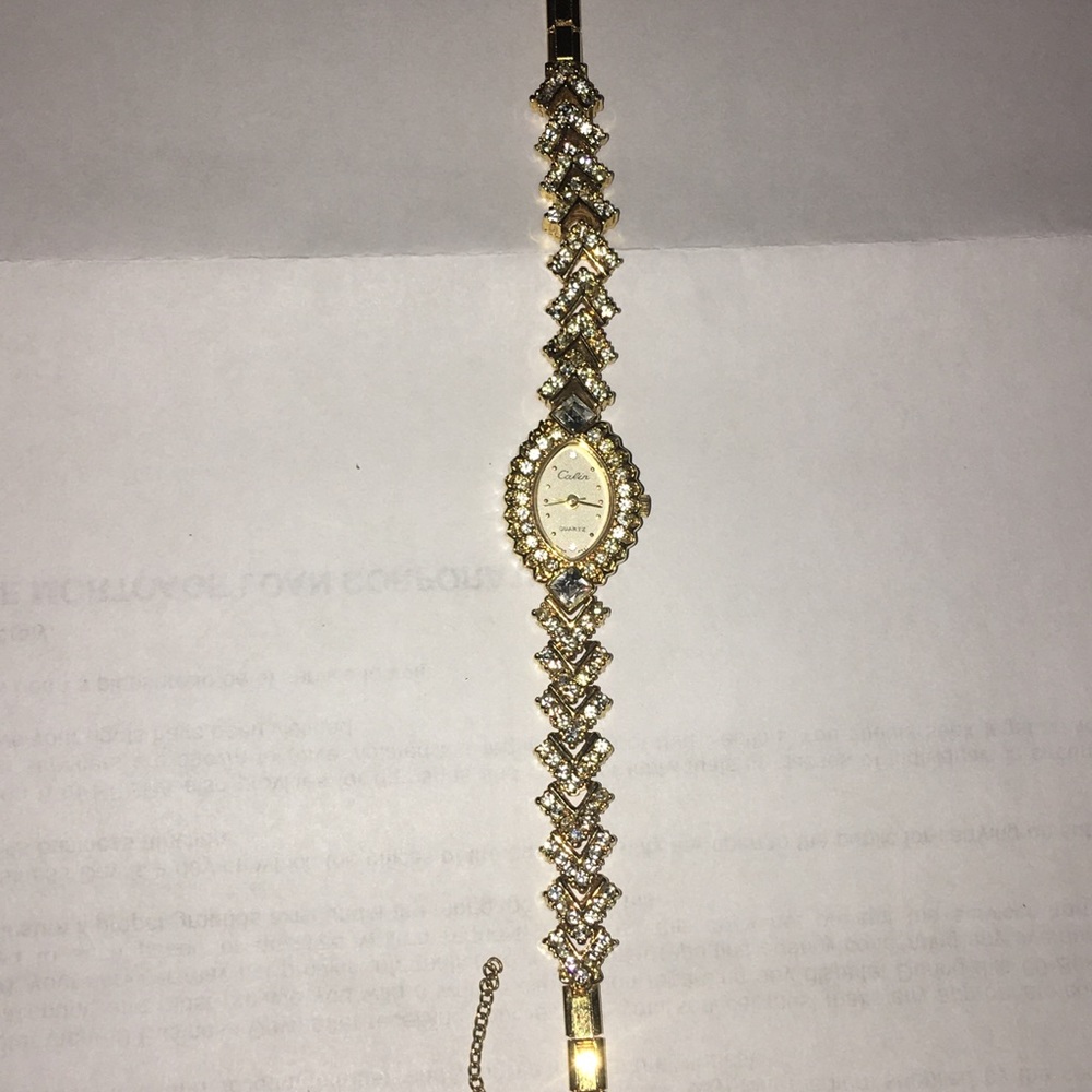 Calin Quartz Gold Crystal Stone Bracelet Watch